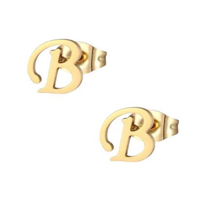 Gold-colored stainless steel ear studs Letter B