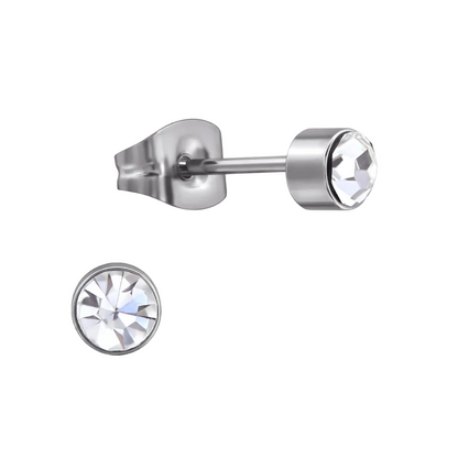 Boucles d'oreilles puces en cristal transparent – ​​4 mm acier inoxydable argenté