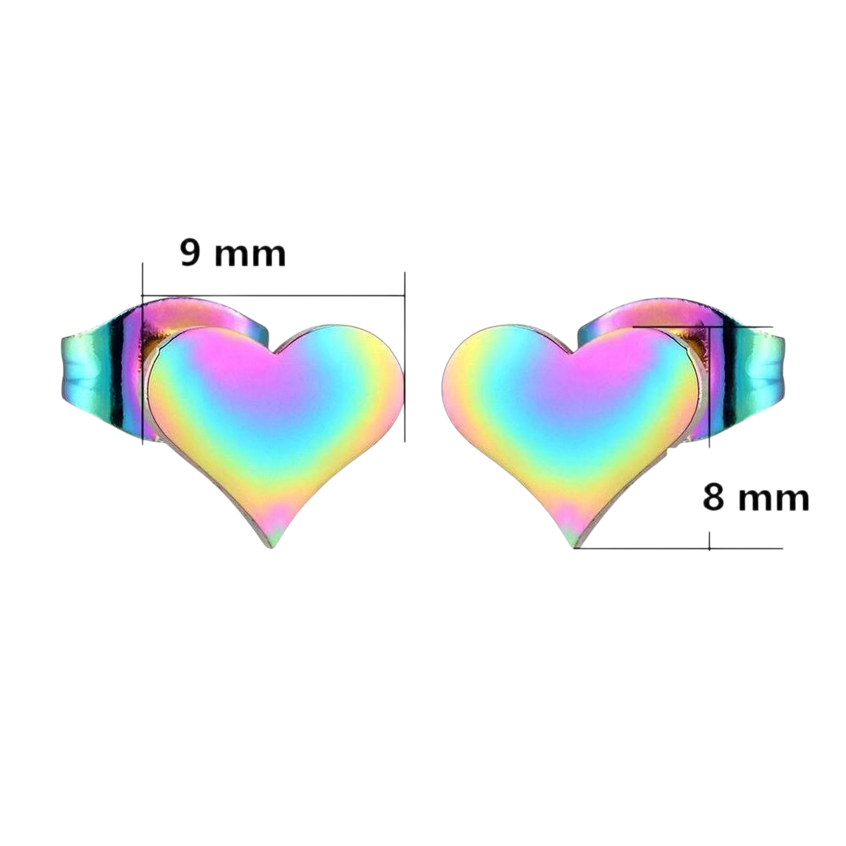 Rainbow heart stud earrings – 9x8mm cheerful stainless steel