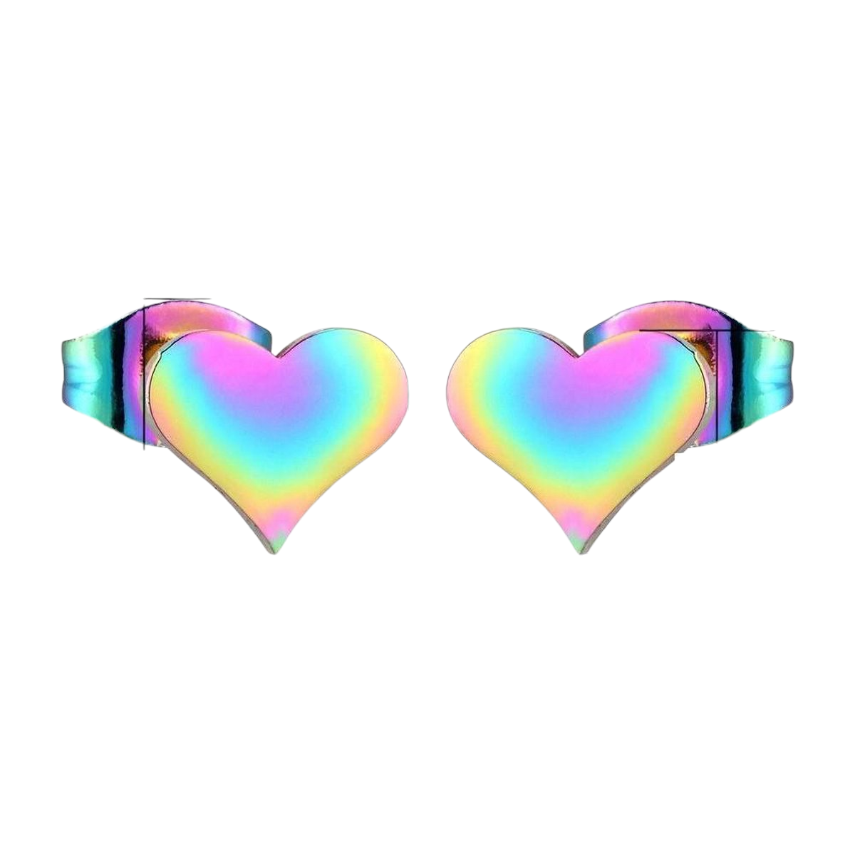 Rainbow heart stud earrings – 9x8mm cheerful stainless steel
