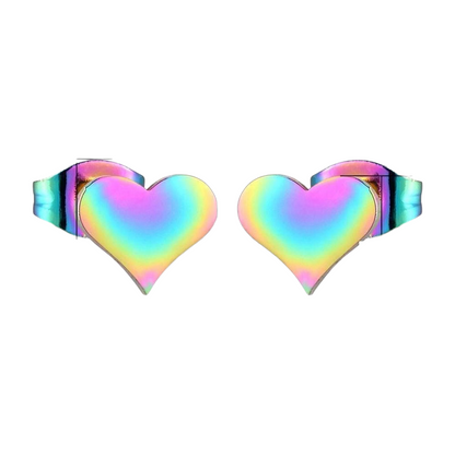 Rainbow heart stud earrings – 9x8mm cheerful stainless steel