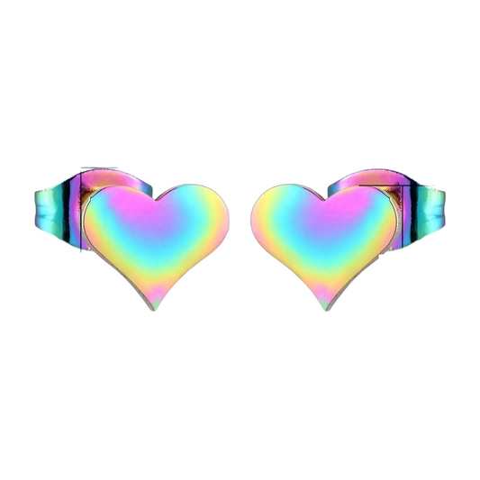 Rainbow heart stud earrings – 9x8mm cheerful stainless steel