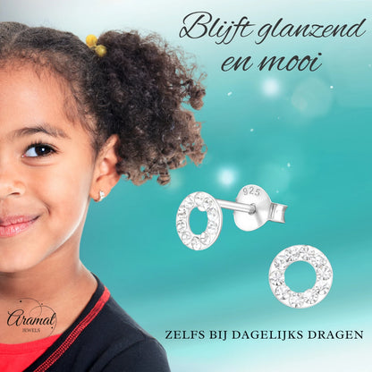 Open circle earrings silver transparent crystal