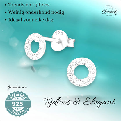 Open circle earrings silver transparent crystal