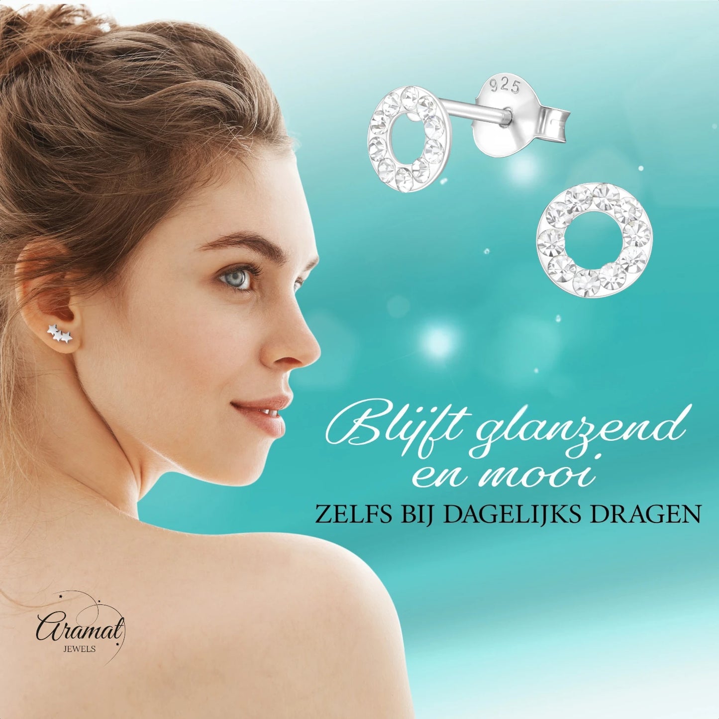 Open circle earrings silver transparent crystal