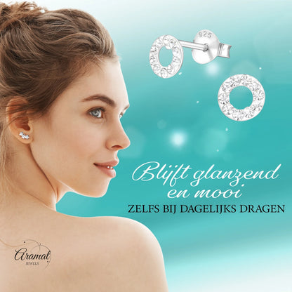 Open circle earrings silver transparent crystal