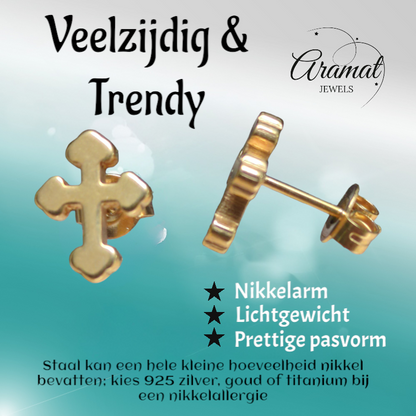 Steel Cross Earrings – Gold Color – 11x9mm