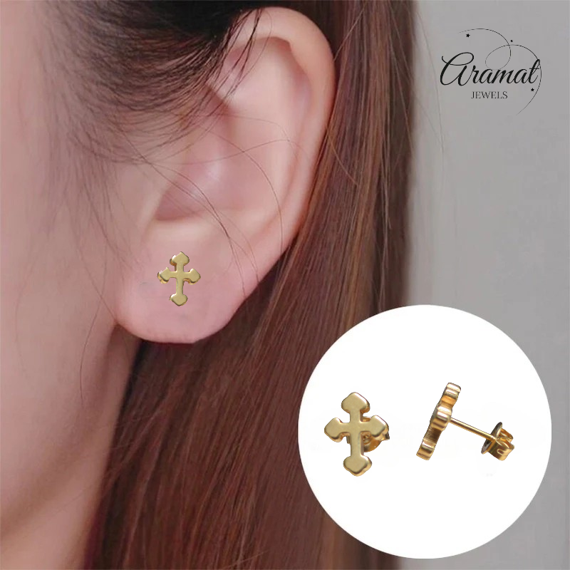 Steel Cross Earrings – Gold Color – 11x9mm
