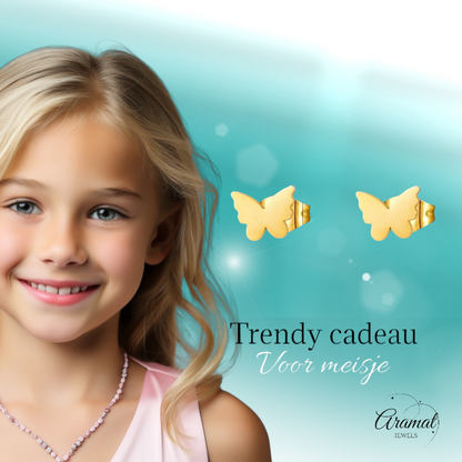 Gold-colored butterfly ear studs 11x8 mm