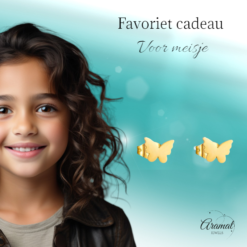 Gold-colored butterfly ear studs 11x8 mm