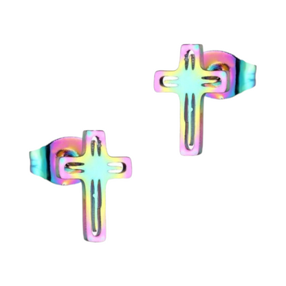 Steel Cross Earrings – Multicolor – 10x7mm