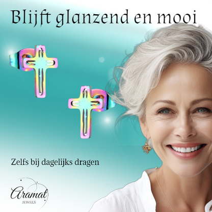 Steel Cross Earrings – Multicolor – 10x7mm