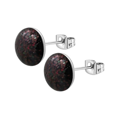 Stainless Steel Glitter Earrings 8mm Various Colors - Sparkling Stud Earrings