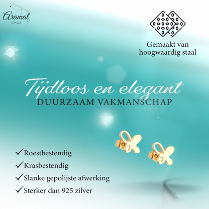 Gold-colored butterfly ear studs 9x8 mm