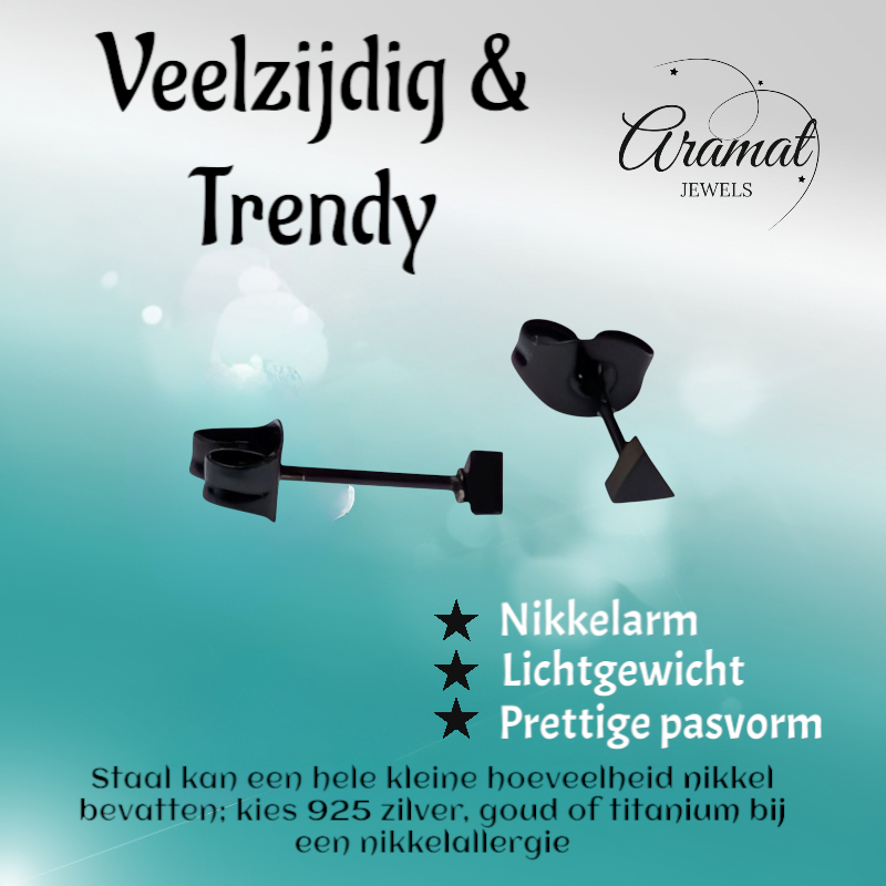 Boucles d'oreilles triangulaires en acier noir – 3 mm