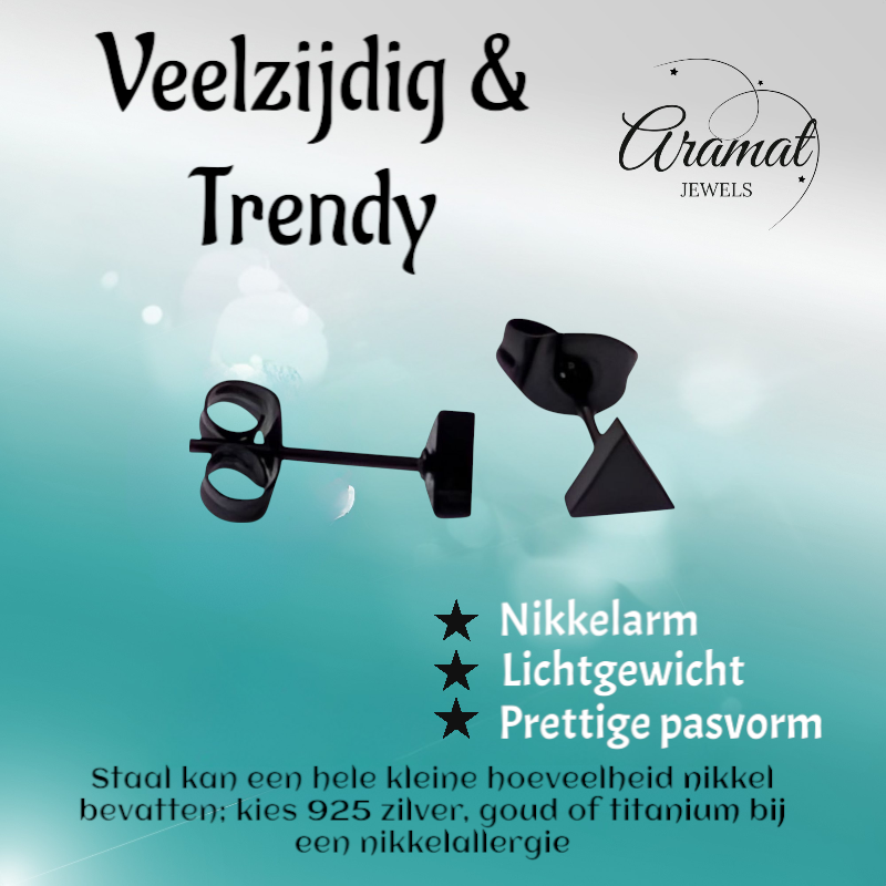 Boucles d'oreilles triangulaires en acier noir – 5 mm