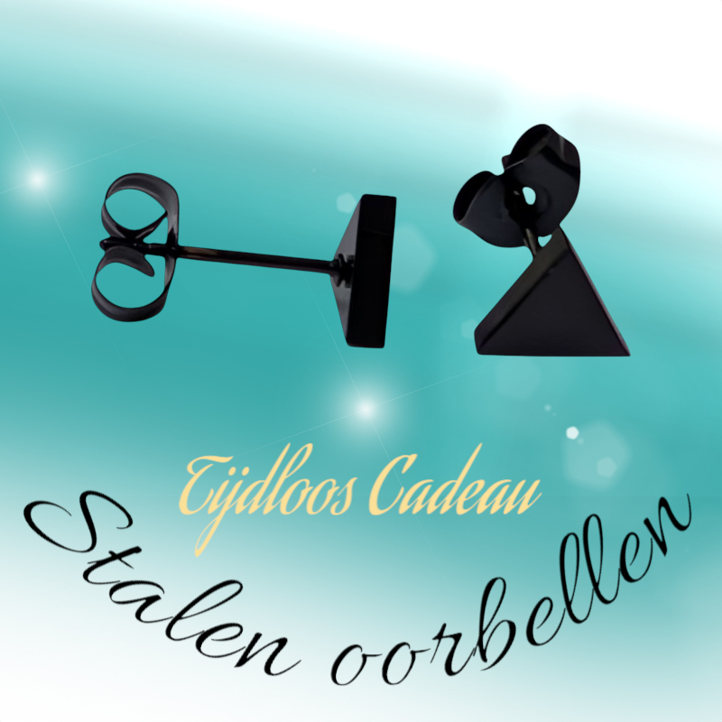 Stainless Steel Triangle Earrings Black 7mm - Geometric Stud Earrings