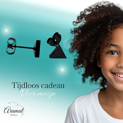 Stainless Steel Triangle Earrings Black 7mm - Geometric Stud Earrings