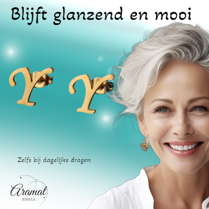 Boucles d'oreilles en acier inoxydable doré en forme de lettre Y – Initiale