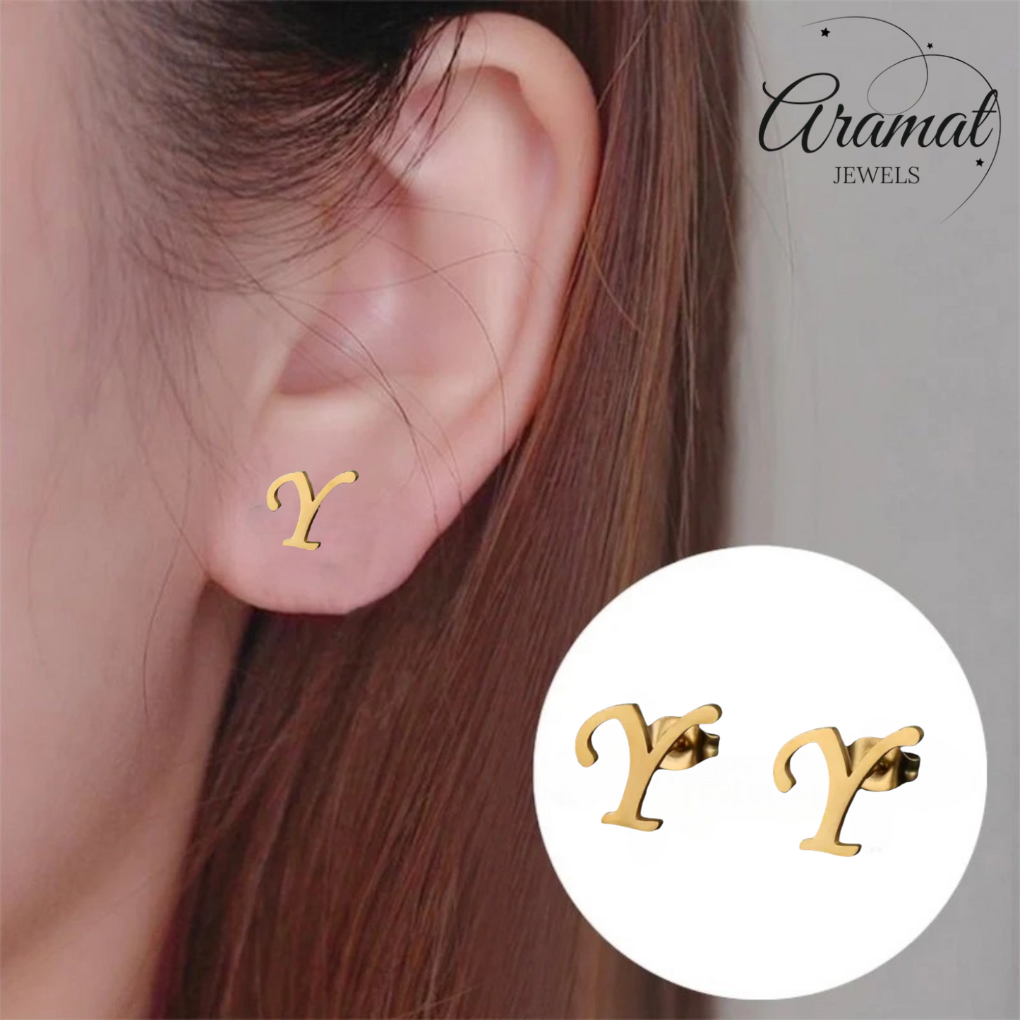 Boucles d'oreilles en acier inoxydable doré en forme de lettre Y – Initiale