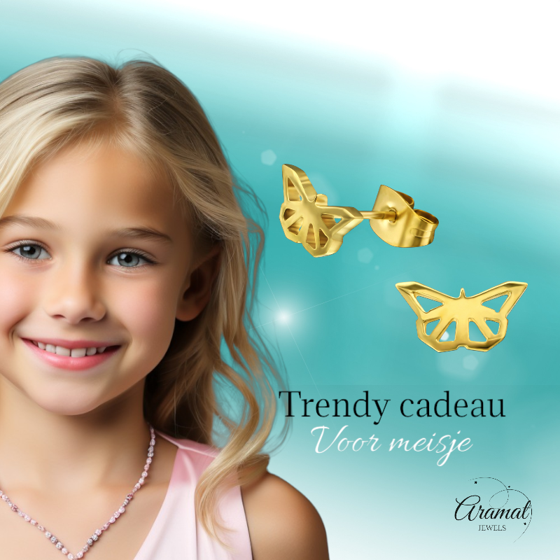 Butterfly stud earrings stainless steel gold color – 5x10mm