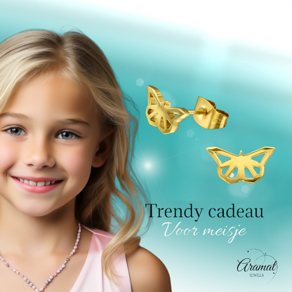 Butterfly stud earrings stainless steel gold color – 5x10mm