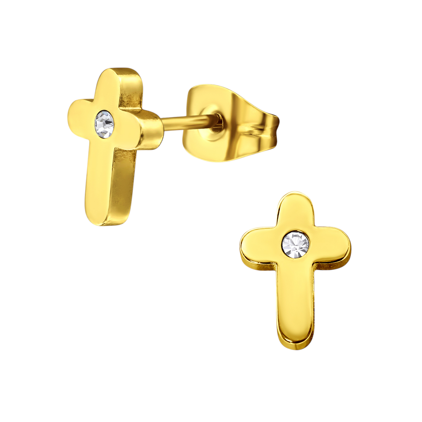 Cross Earrings Gold Color with Stone 9x6mm
