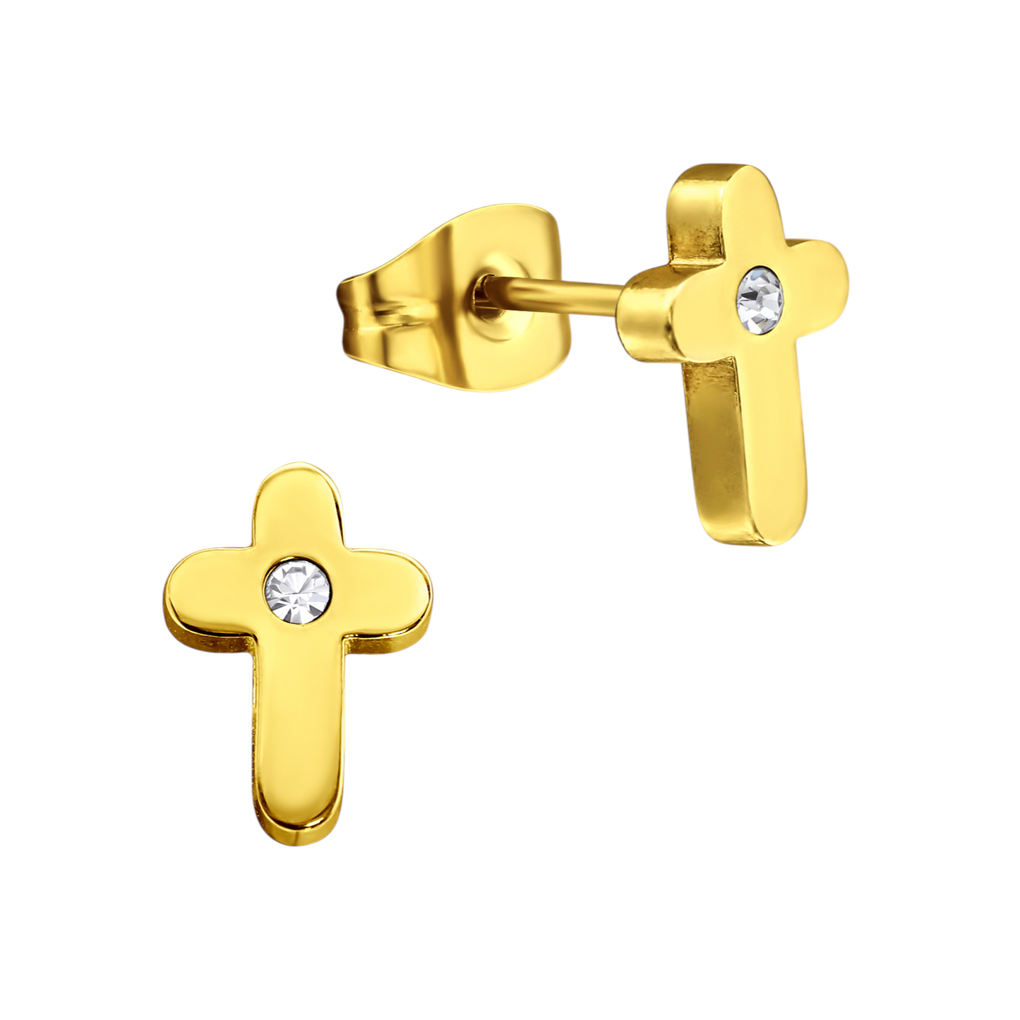 Cross Earrings Gold Color with Stone 9x6mm