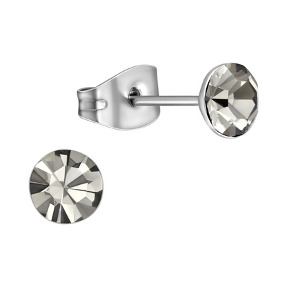 Steel Crystal Earrings with Black Diamond Stone – Silver Color – 5mm