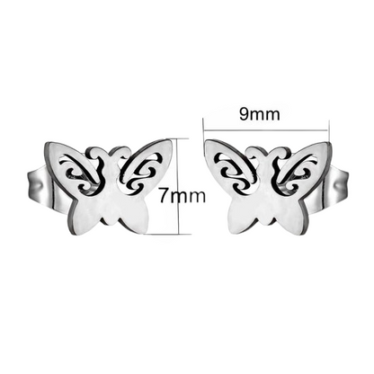 Butterfly stud earrings steel – 7x9mm open wing