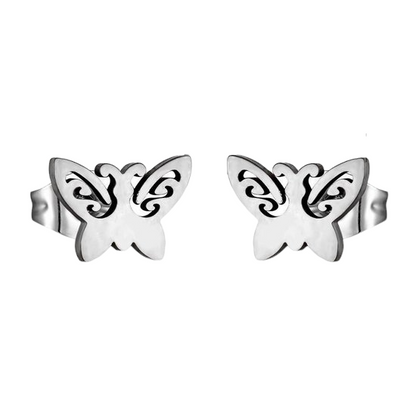 Butterfly stud earrings steel – 7x9mm open wing