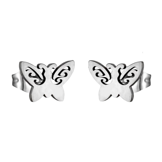 Butterfly stud earrings steel – 7x9mm open wing