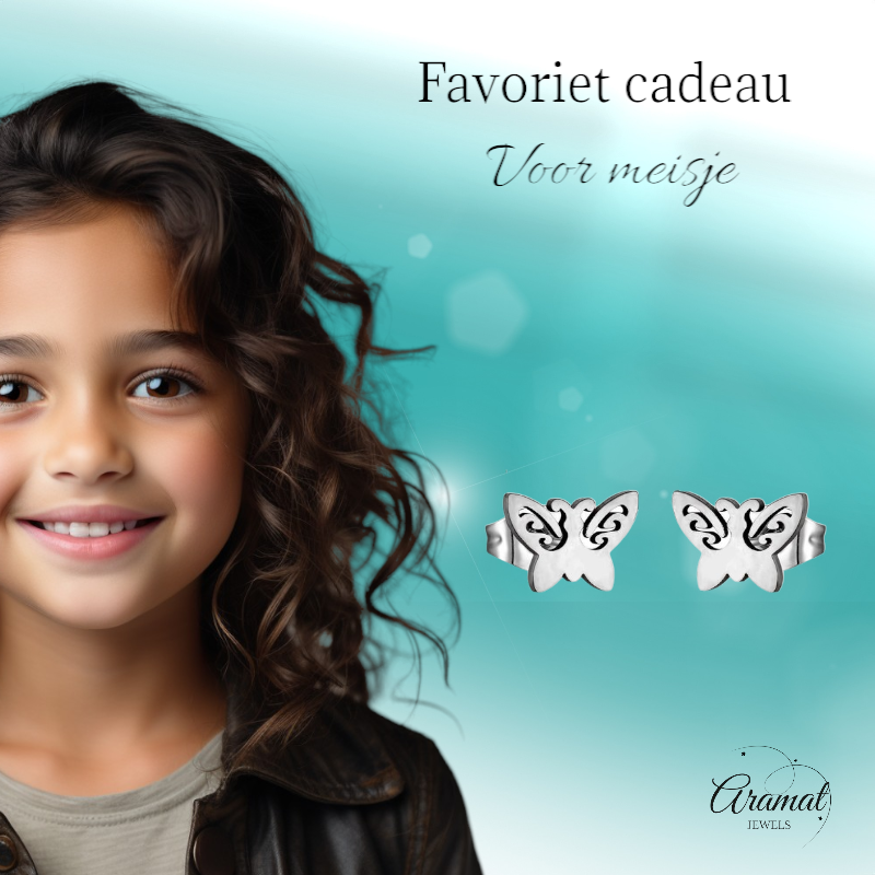 Butterfly stud earrings steel – 7x9mm open wing