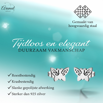 Butterfly stud earrings steel – 7x9mm open wing