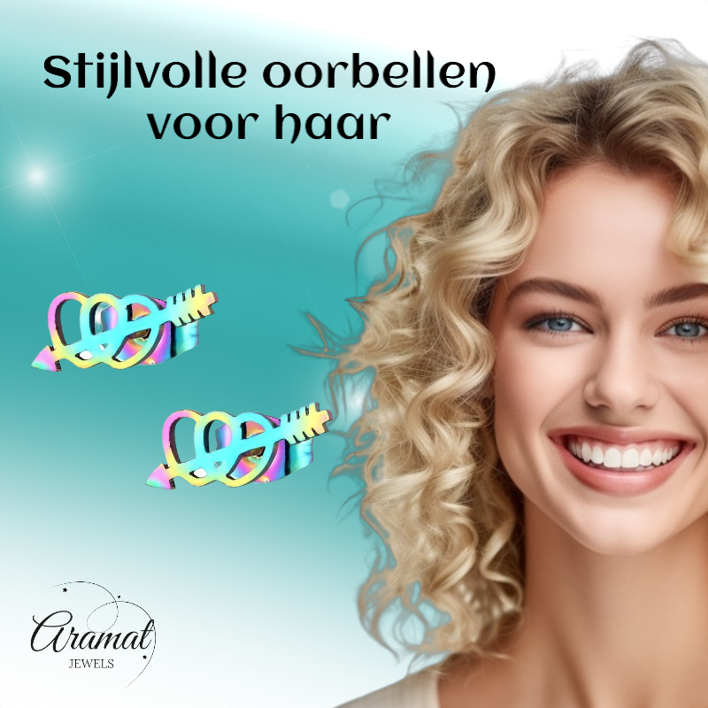 Double rainbow heart stud earrings – 10x5mm stainless steel