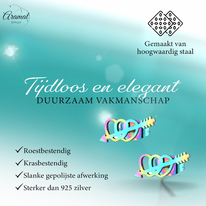 Double rainbow heart stud earrings – 10x5mm stainless steel