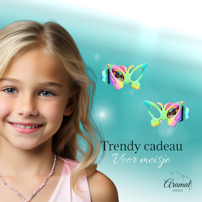 Butterfly stud earrings multi-coloured steel – 6x10mm open