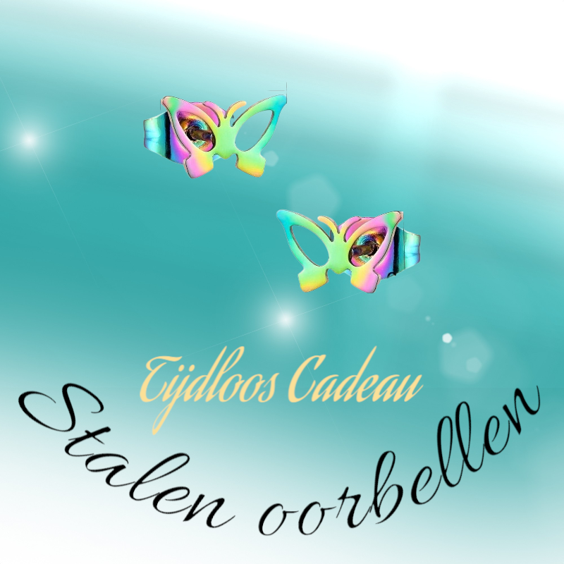 Butterfly stud earrings multi-coloured steel – 6x10mm open