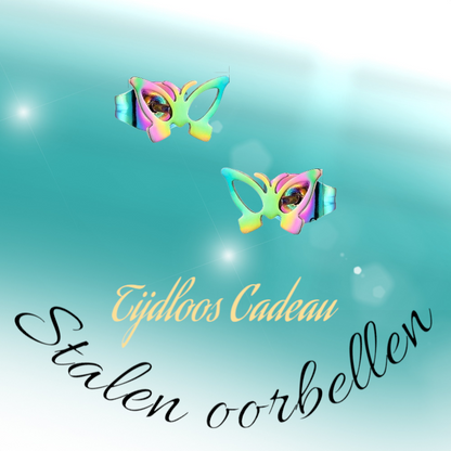 Butterfly stud earrings multi-coloured steel – 6x10mm open