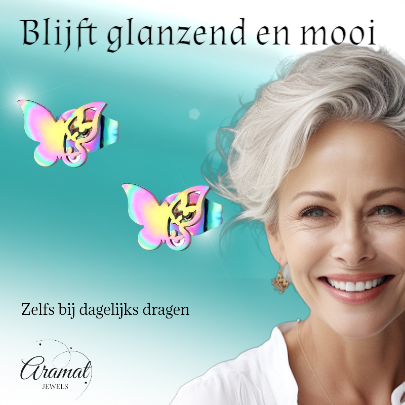 Butterfly stud earrings multicolor – 8x10mm unique design