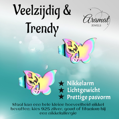 Butterfly stud earrings multicolor – 8x10mm unique design