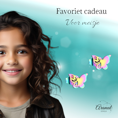 Butterfly stud earrings multicolor – 8x10mm unique design