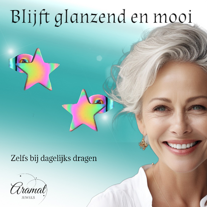 Boucles d'oreilles puces en forme d'étoile, acier multicolore – 7 mm, format compact