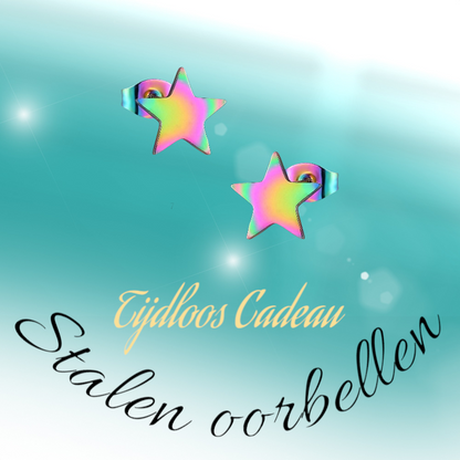 Boucles d'oreilles puces en forme d'étoile, acier multicolore – 7 mm, format compact