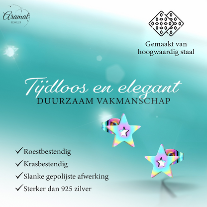 Star stud earrings multi-coloured steel – 9mm unique