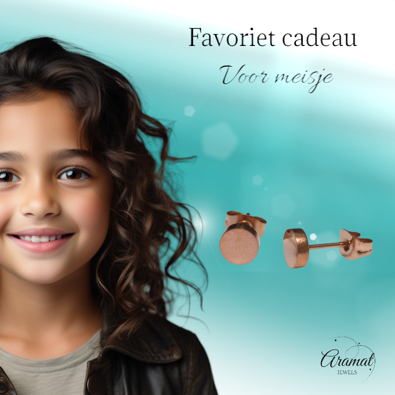 Rose-colored Round Ear Studs Stainless Steel 6mm