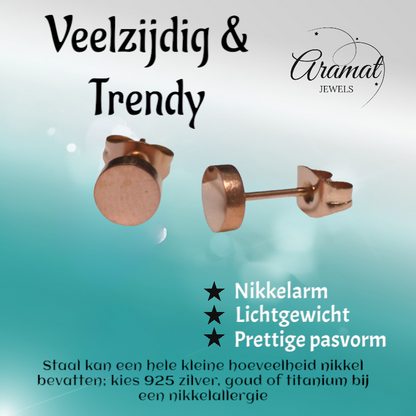 Rose-colored Round Ear Studs Stainless Steel 6mm