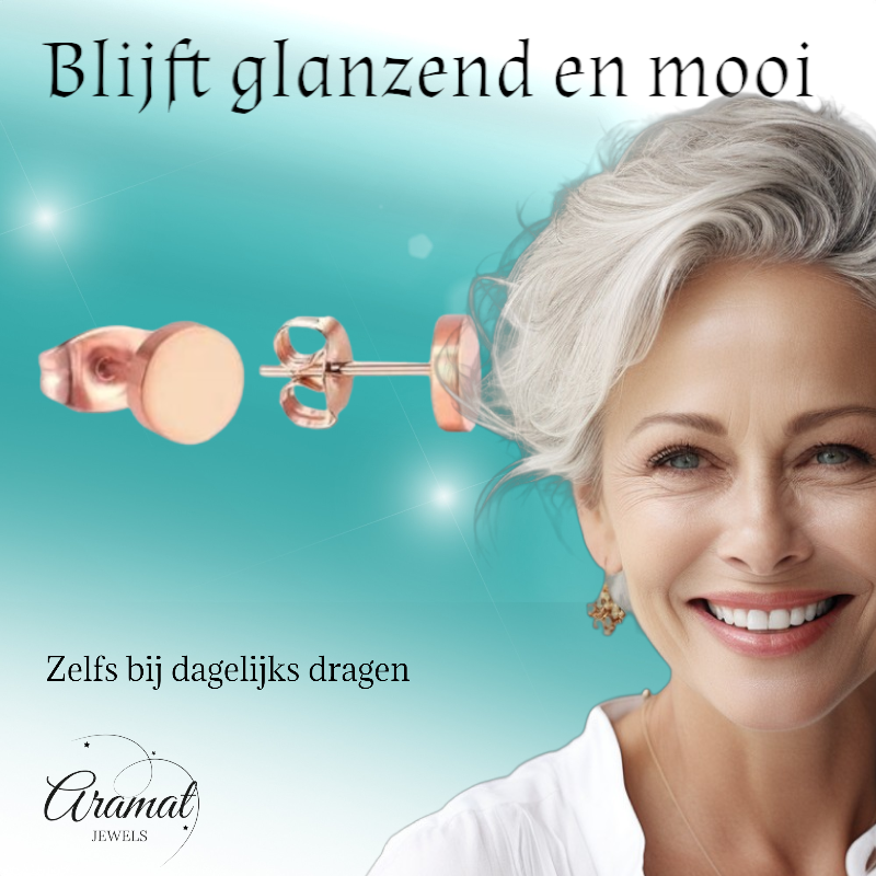 Rose-colored Round Ear Studs Stainless Steel 7mm