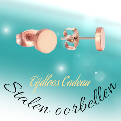 Rose-colored Round Ear Studs Stainless Steel 7mm