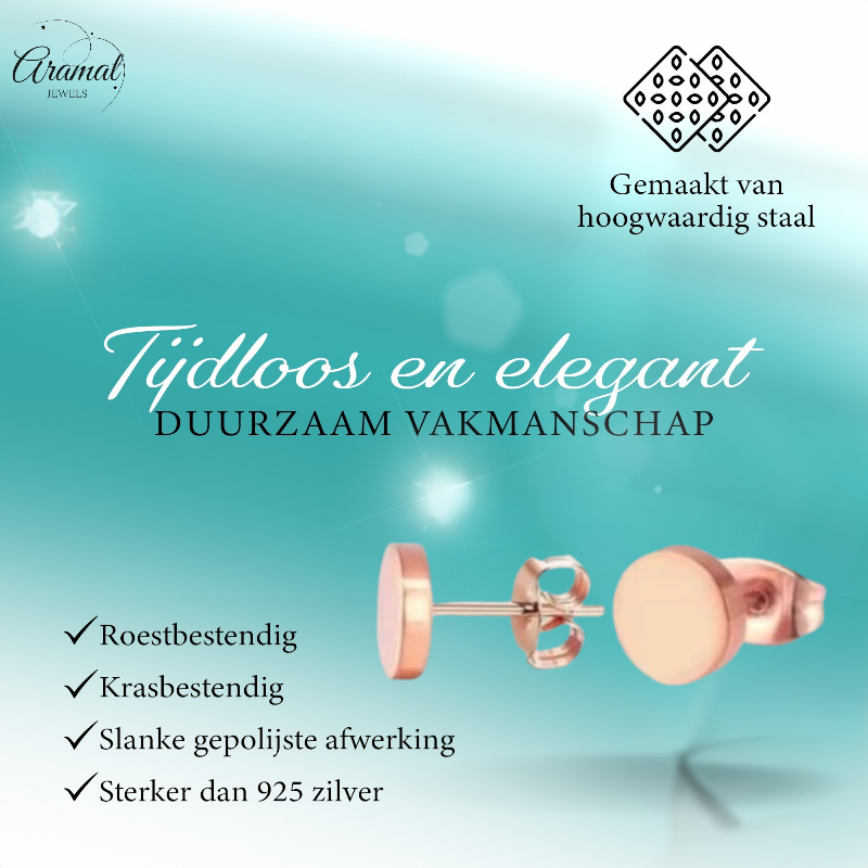 Rose-colored Round Ear Studs Stainless Steel 8mm